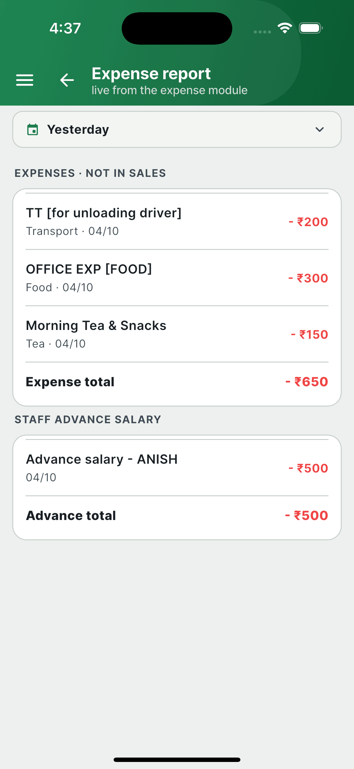 Expense and Shortage